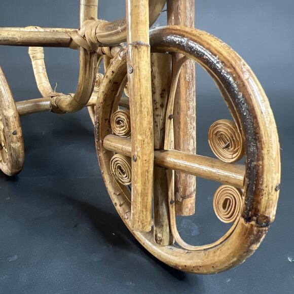 VTG Wicker Bamboo Tricycle Bike Planter Pot Holder 10” Tall Handcrafted - Picture 8 of 15